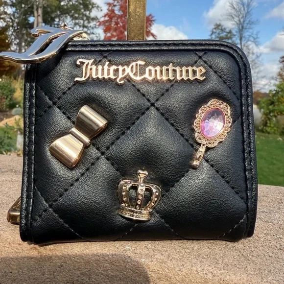Juicy Couture Black Quilted Wallet with Gold Charms Faux Leather Exclusive - Picture 1 of 7